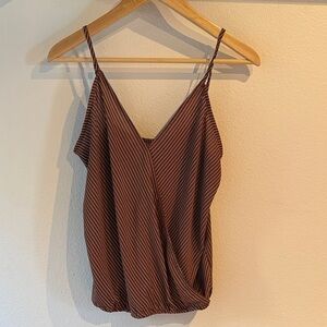 Allison Joy Front Wrap Elastic Waist Striped Camisole Tank Top, Brown, Size S